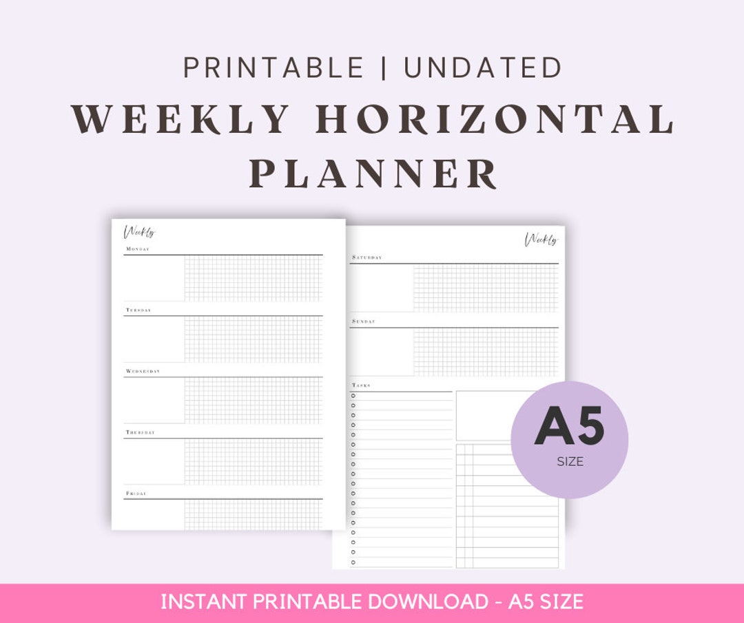 A5 Size Ring Bound - Weekly Horizontal Planner Printable - Etsy