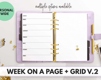 Personal Wide Size Ring Bound - Week On a Page With Grid V2