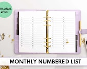 Personal Wide Size Ring Bound - Blank Monthly Numbered List