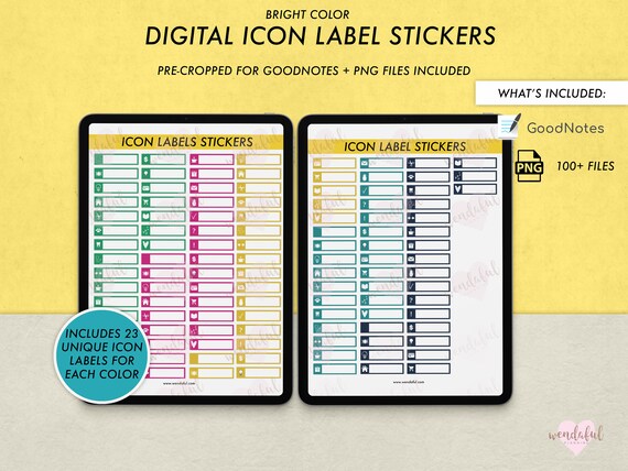 Digital Bright Icon Label Planner Stickers for GoodNotes