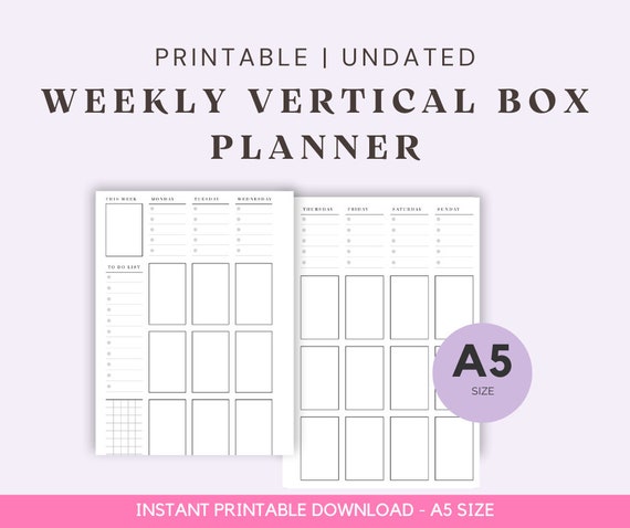 A5 Size Ring Bound -  Weekly Vertical Box Planner Printable