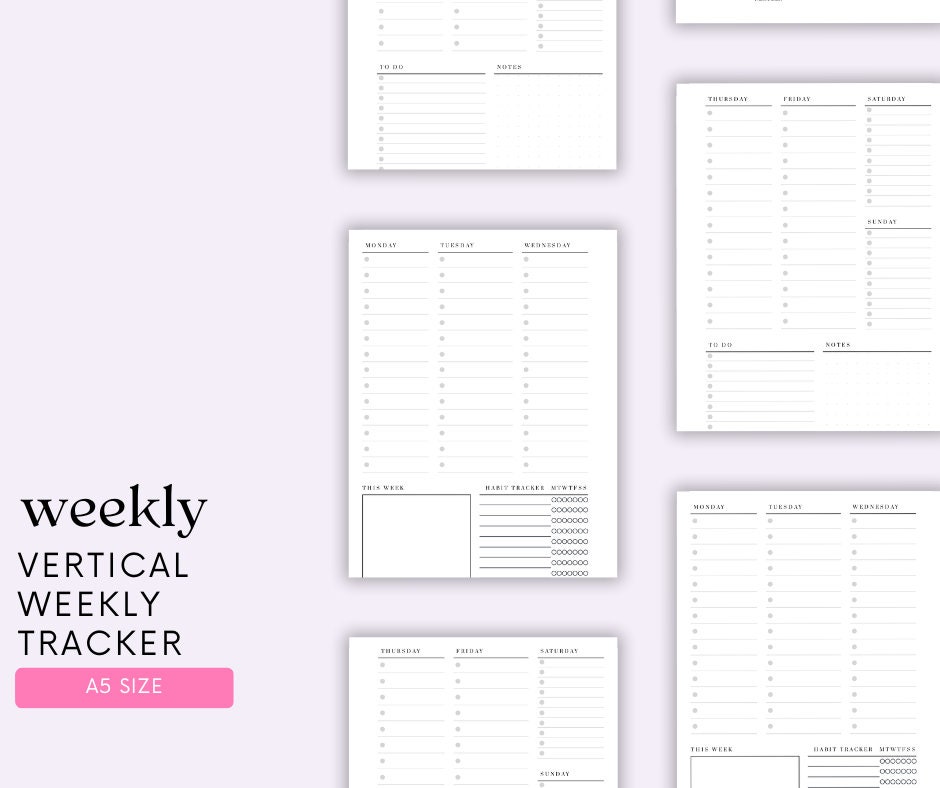 A5 Size Ring Bound - Weekly Vertical + Tracker Planner Printable - Etsy
