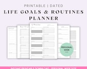 Personal Wide Size Ring Bound -  Goals, Bucket List, Ideal Routine & Contacts Planner Printable