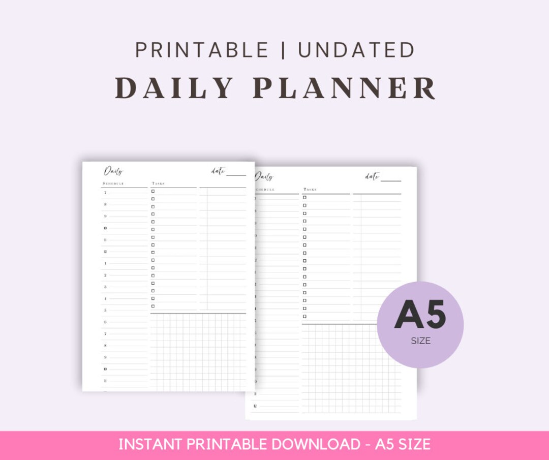 A5 Size Ring Bound - Daily Planner Printable - Etsy