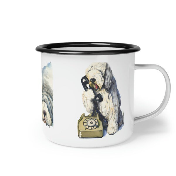 Old English Sheepdog mug, funny sheepdog, graphic sheepdog mug, camping mug, outdoor mug, enamel mug