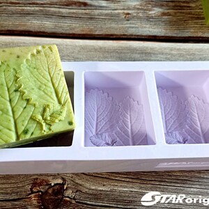 Stampi per sapone in silicone a forma di foglie di patchouli con 3 cavità, fatti a mano, Torbangun (vassoio a 3 barre)