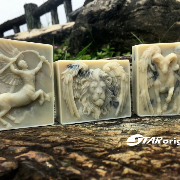 Fire - Aries, Leo, Sagittarius 3 Constellation Shape Silicone Soap Molds 9 Cavities, Handmade, Fire - Aries, Leo, Sagittarius 9 Bars Tray