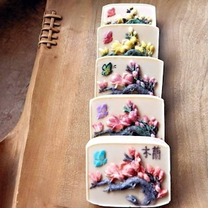 Stampi per sapone in silicone a forma di magnolia con 9 cavità, fatti a mano, vassoio Mulan 9 bar
