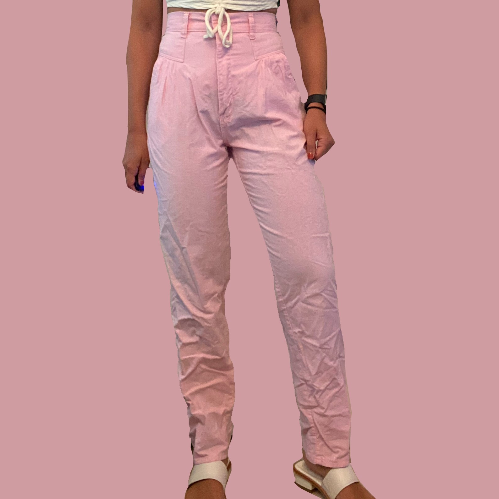 High Waist Pink Linen Pants 24 Inch Waist Zipper Fly Etsy UK