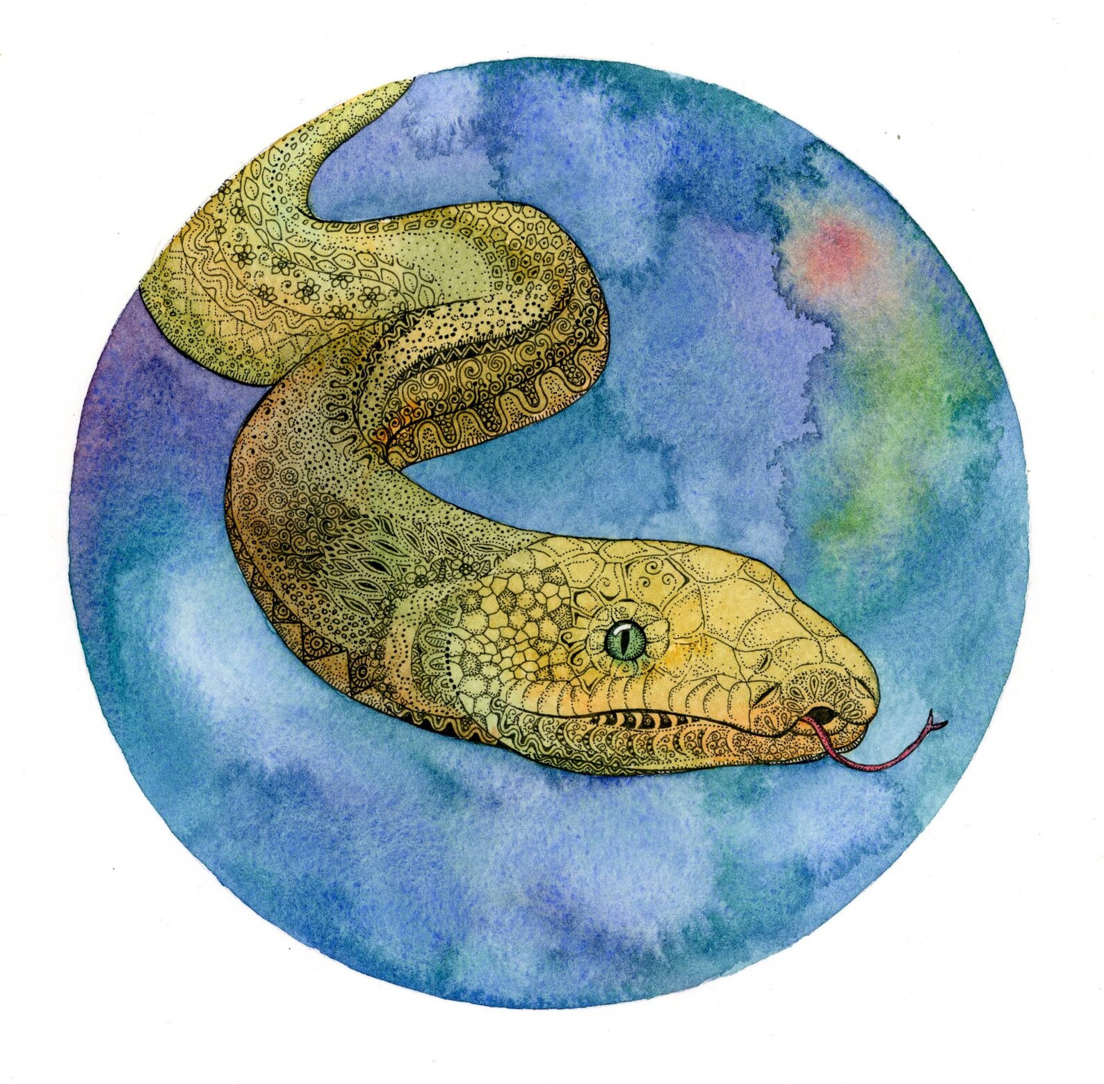 Olive Python Art Print Australian Native Snake Whimsical - Etsy