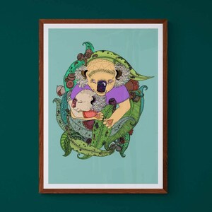 Mother Baby Koala Art Print - Australian Animal Nursery Decor - Baby Room Aussie Prints - Australiana Artwork