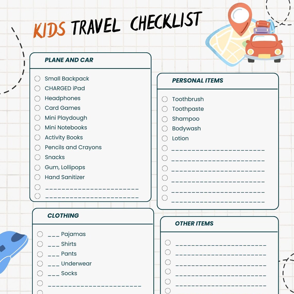 Kids Travel Checklist - Etsy