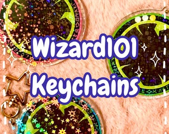 Holographic Wizard101 Keychain, Spell Circle, Gold Star Clasp