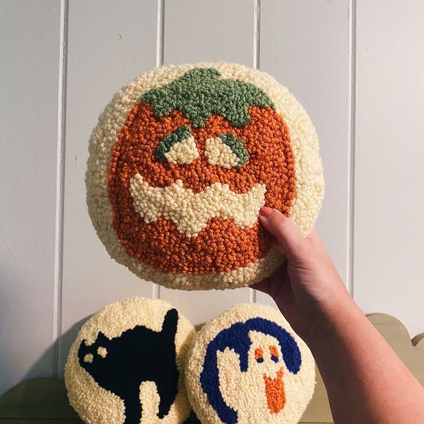 Pumpkin Sugar Cookie Pillow | Decorative Halloween Pillow | Spooky Cat Pillow | Ghost Cookie