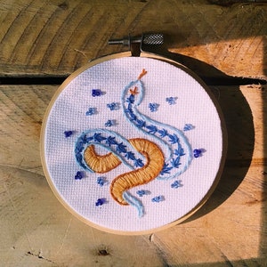 Boho Beaded Embroidered Snake Wall Art | Creepy Cross Stitch | Gallery Wall Art