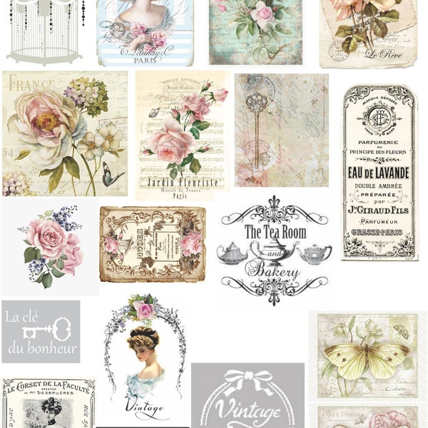 Shabby Chic Junk Journal, Pink Roses, Journal Papers, Ephemera, Word Phrases