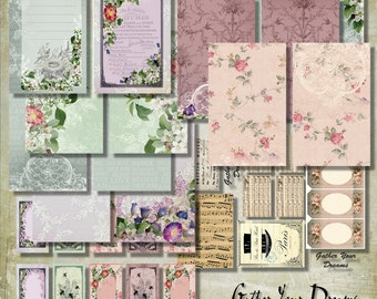 Gather Your Dreams Papers, 8.3x11" pages. Junk Journal, Mini Book, Cards, Shabby Chic, Printable Papers