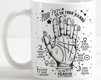 Palmistry Coffee Mug | Mystical Illustration | Fortune Teller | Sublimated 11 oz Cup