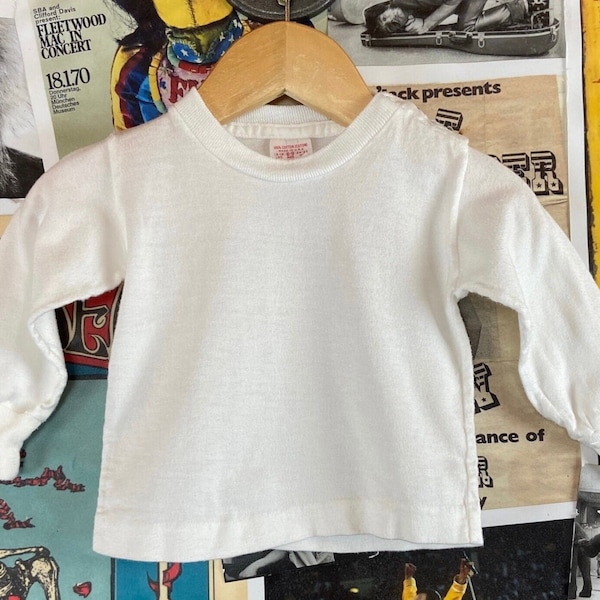 Vintage Baby Kids 70s-80s Plain Solid White Long Sleeve Buster Brown Cotton Shirt 6-9 Months, 70s Baby Boy Girl Neutral Top