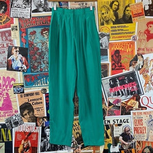 Vintage Women&#39;s 90s Teal Green High Rise Liz Claiborne Silk Pleated Trousers Pants 24x28 Femmeswear Corpcore Menswear Tailored Style