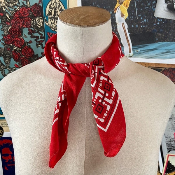 Vintage 50s-60s Turkey Red Colorfast All Cotton Selvedge RN 14193 USA Bandana Handkerchief, Rockabilly Hanky 50s Selvedge