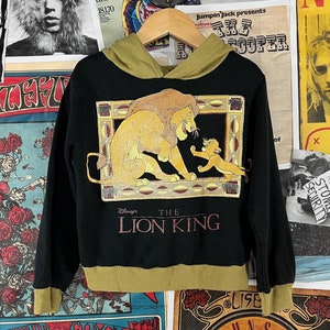 Vintage Kids 90s Black & Gold Walt Disney The Lion King Cartoon Hooded Sweatshirt Top Size 6 Age 5-6, Retro Boy Girl Simba Hoodie