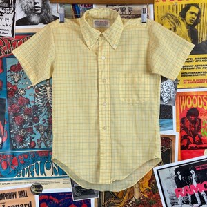 Vintage Kids Boys 60s-70s Yellow Plaid Button Down Collar