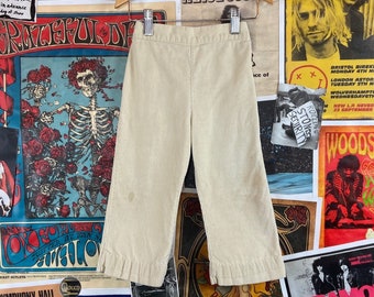Vintage Toddler Kids 70s Beige Cream Khaki Corduroy Elastic Cinch Waist Pants 18-24 Months Retro Boy Girl Cords Pants Hippie Mod Clothing