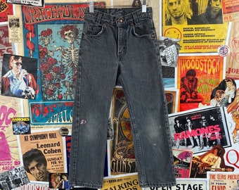 Vintage Kinder 90er Jahre Verblasste Schwarz Distressed Arizona Jeans Co. Bootcut Denim Jeans Größe 8 Slim, 90er Jahre Jungen Mädchen Hosen, Grunge Kid Kleidung