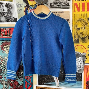 Vintage Baby Kids 50s-60s Blue & White Knit Striped Long Sleeve Pullover Crewneck Sweater 18-24 Months, Retro Baby Boy Jumper Fall Top image 1