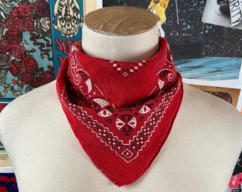 Vintage 60s-70s Red Fast Color 100% All Cotton RN 15234 Bandana Handkerchief, Retro 60s Neckerchief Mod Abstract Print Hanky