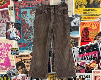 Vintage Kids Girl Scouts 70s Brown Corduroy Flares Pants Size 6X-7, Vintage Girl Scout Clothing, 70s Girls Cords Pants 23x19 GSA