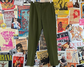 Vintage Mens 70s Forest Green & Blue Plaid Lee Leesures Flat Front Trouser 29x29, Mod Menswear Pants 29" Waist, 70s Lee Clothing