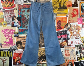 Vintage Women's 70s Soft High Rise Rappers Bell Bottom Flares Jeans 29x31, Retro Hippie Jeans 29" Waist, Groovy Womens Pants Clothing