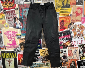 80s 90s Black Leather Pants - 30
