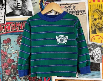 Vintage Boys Kids 90s Striped Retro Car Long Sleeve Graphic Ringer Crewneck T-Shirt Size 6 Age 5-6, 90s Kids Classic Car Clothing Streetwear