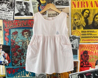 Vintage Baby Girls Kids 80s White & Pink Striped Sleeveless Dress Size 18-24 Months, 80s Baby Girl Spring Summer Sundress Clothing