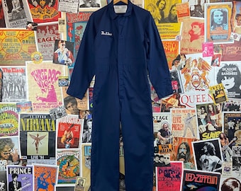 Vintage Mens 60s-70s Navy Blue Butler Chain Stitched Lee Union-Alls Coveralls Utility Workwear Boiler Suit Jumpsuit Size 38 Regular