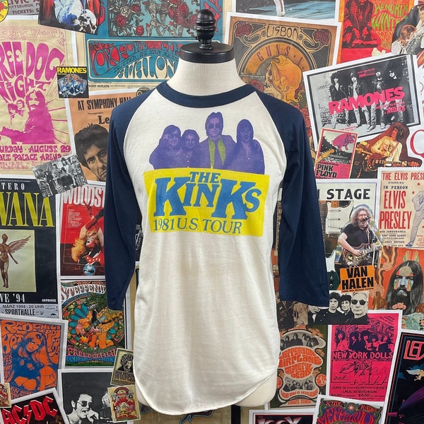 Vintage 80s The Kinks U.S. Tour Give the People What They Want Double Sided Raglan Graphic Band T-Shirt Men's Medium, 80s The Knits Tee