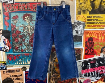 Vintage Toddler Kids 80s-90s Faded Rustler USA Blue Denim Jeans Size 4T Slim, Boys Girls Western Pant Size 4 Slim, 80s Kids Clothing