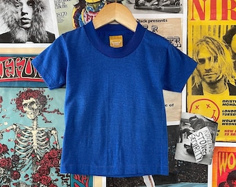 Vintage Toddler Kids 70s-80s Blue Two Tone Short Sleeve Screen Stars Single Stitch Blank Ringer Crewneck T-Shirt 2T, 70s Boys Girls Tee