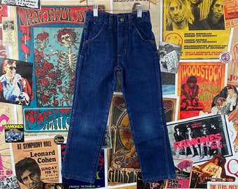 Vintage Kids 70s-80s Dark Wash Blue Rustler Bootcut Western Denim Jeans Size 5T Tall, 80s Boys Girls Western Cowboy Rodeo Pants
