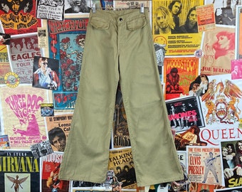 Vintage Kids Girls 70s Khaki Beige Wide Leg Flares Size 14 Slim, Groovy Retro Girls Clothing, Hippie Kids Vintage Pants, Girls Bell Bottoms