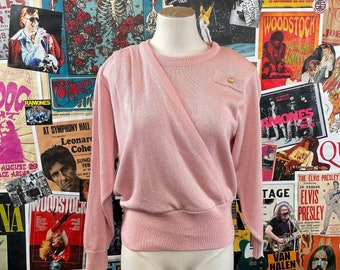 Vintage Women's 80s Pastel Pink Knit Pullover Crewneck Jumper Sweater Size Small, Maternity Breast Feeding Nursing, 80s Mom Style