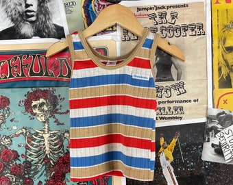 Vintage Baby Kids 70s-80s Striped Ribbed Sleeveless Scoop Neck Garanimals Tank Top Size 12-18 Months, 80s Baby Boy Summer Beach Shirt