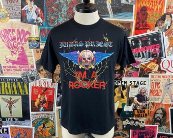 Vintage 80s Judas Priest Ram It Down Shove It Up Camiseta de banda gráfica, Camiseta de banda de heavy metal de rock and roll de los 80 Hombres Medium Ched de Anvil