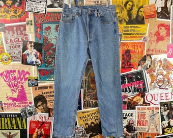 Vintage 90s Medium Wash Blue USA Levi's 501s Denim Jeans 31"-32" Waist, 90s Levis 31x30 Button Fly Pants