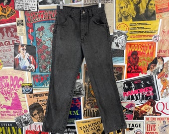 Vintage Kids 80s Faded Black Rustlers Straight Leg Zip Fly Denim Jeans Size 12 Slim Age 9-10, 80s Boys Girls Pants, Retro Kids Clothing