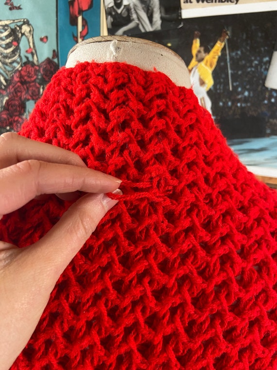 Vintage Kids Girls 60s-70s Plain Red Crochet Knit… - image 6