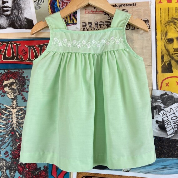 Vintage Baby Girls Kids 70s Light Pastel Green Em… - image 3